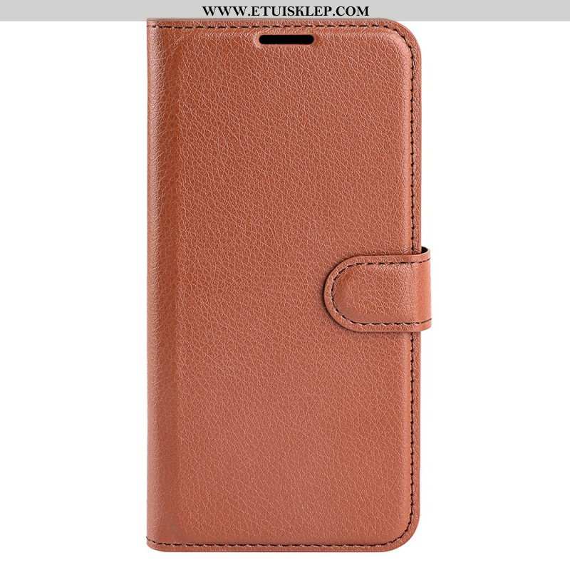 Etui Folio do iPhone 15 Klasyczna Sztuczna Skóra Litchi